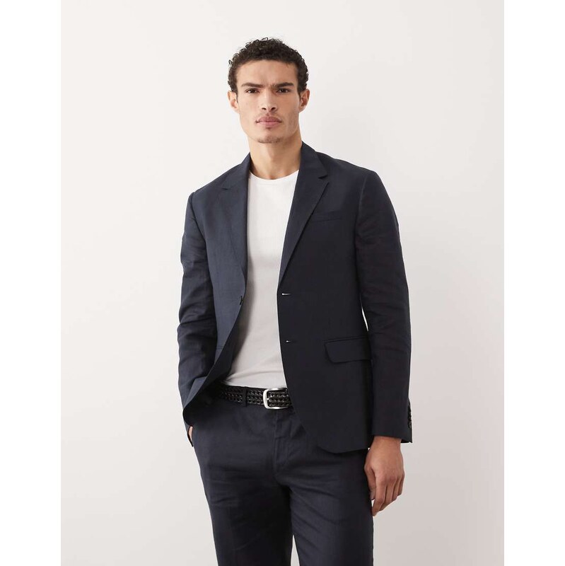 Jack & Jones Premium co-ord pure linen slim suit jacket in navy