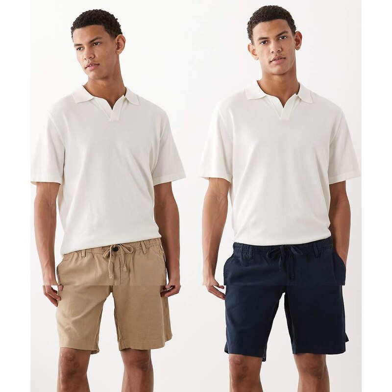 Jack & Jones 2 pack linen mix shorts in beige and navy