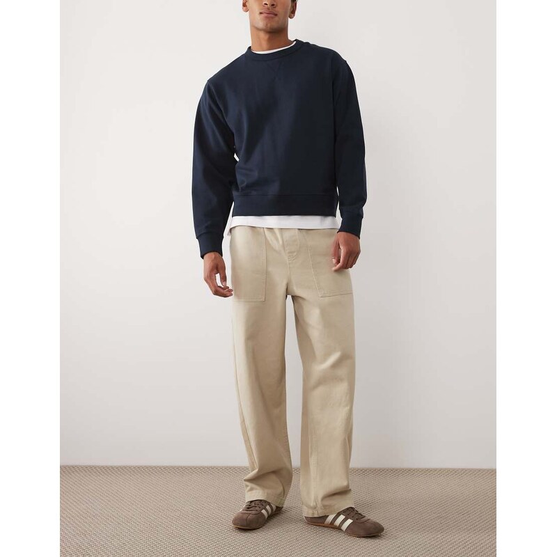 ASOS DESIGN loose straight trousers in stone with fatigue