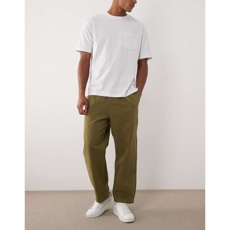ASOS DESIGN relaxed tapered trouser in khaki with pleats-Green