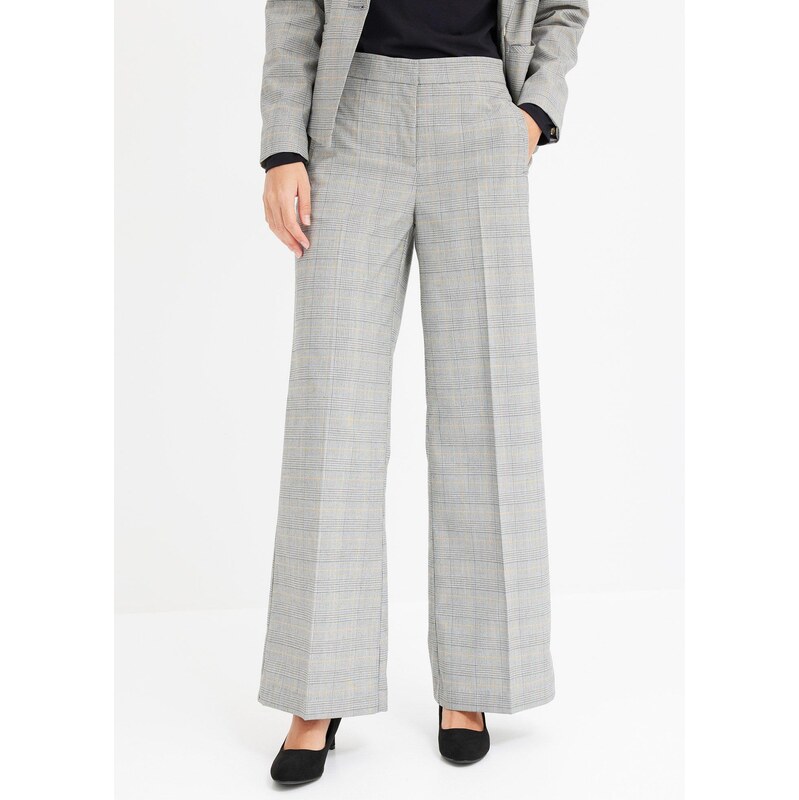 bonprix Kalhoty Marlene s viskózou s glenčekovým vzorem černá