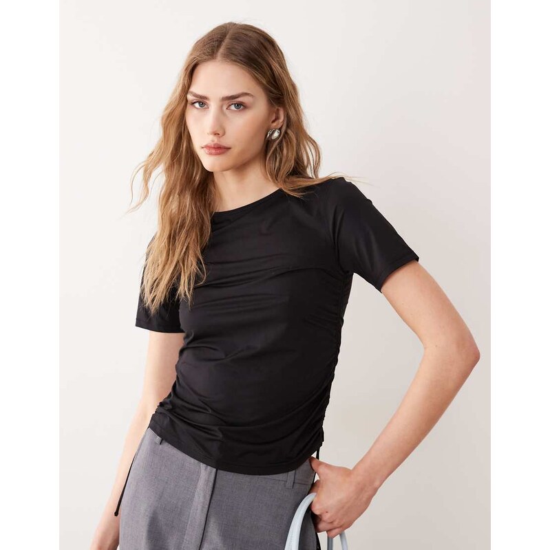 ARKET soft jersey t-shirt with cinched sides in black