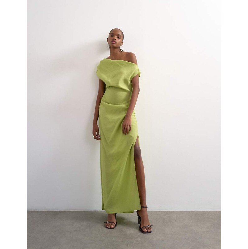 Topshop grown on shoulder midi dress in green