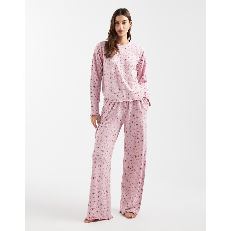 Threadbare long sleeve pyjama set with ditsy floral print in