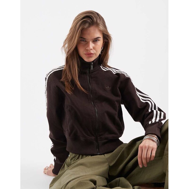 adidas Originals Firebird denim track top in brown 114450668