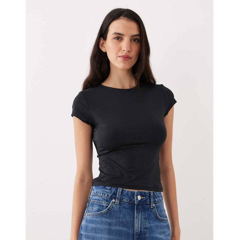 ASOS DESIGN polyamide slinky baby tee in black