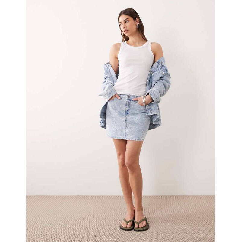 Miss Selfridge denim mini skirt co-ord with floral detail-Blue