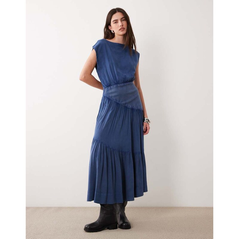 ASOS DESIGN sleeveless slash neck hybrid maxi dress in denim