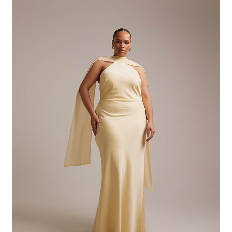 ASOS Curve ASOS DESIGN Curve bridesmaids halter neck satin maxi dress 114450709