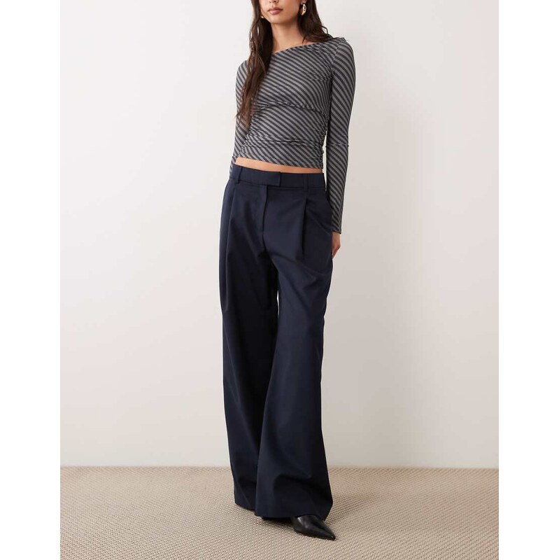 ASOS DESIGN tailored wide leg slouchy trouser in navy - NAVY 114450734