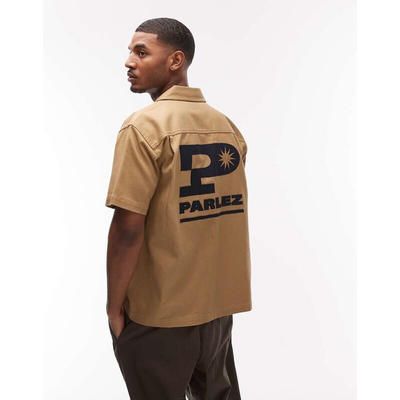 Parlez jack short sleeve back print shirt in beige-Neutral