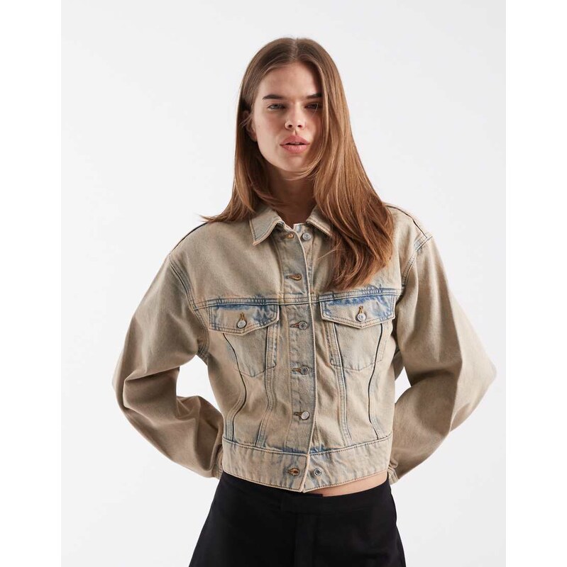 & Other Stories short denim jacket in beige overdye-Neutral