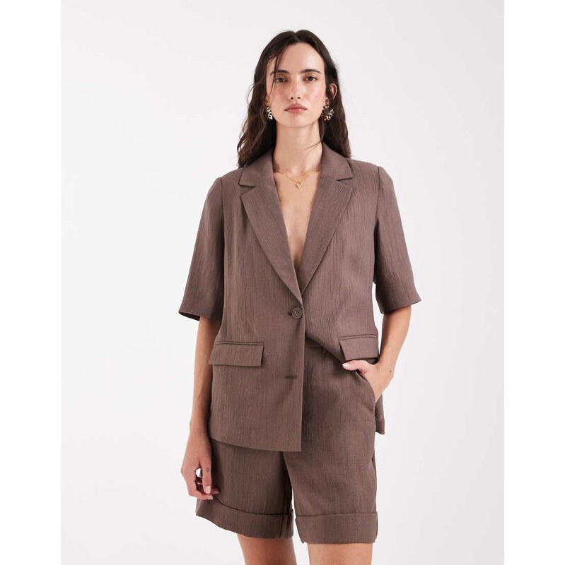 Pieces short sleeve tailored linen-look blazer co-ord in