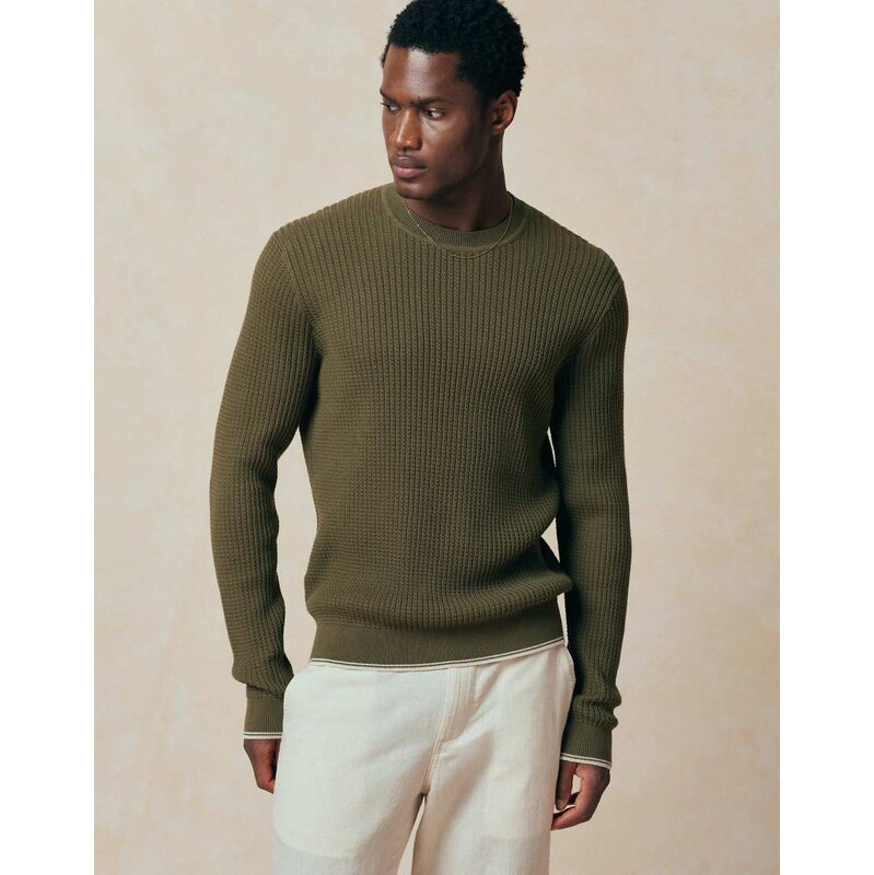 Mango cotton mix knitted sweater in khaki-Green