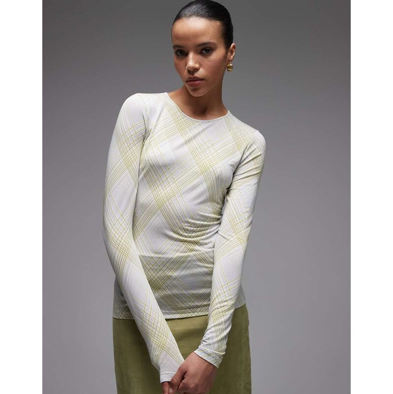 & Other Stories slim fit scoop neck long sleeve top in beige