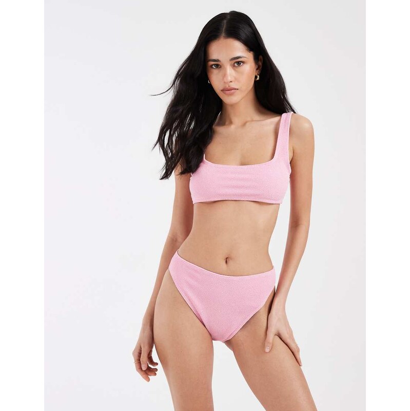 & Other Stories crinkle high leg bikini bottom in pink 114450801