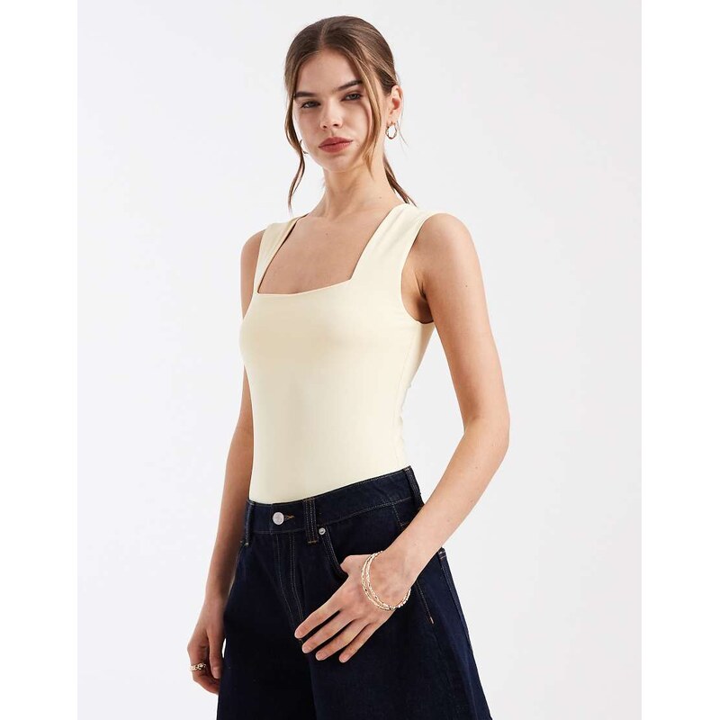 New Look square neck bodysuit in light yellow