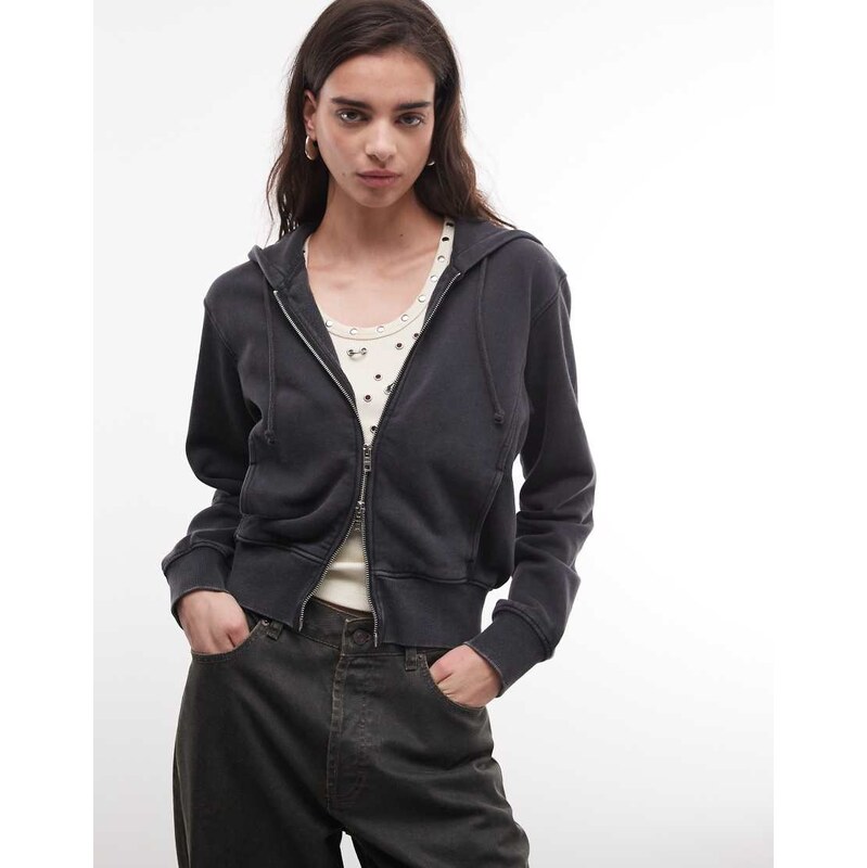 Weekday cropped hoodie in washed black
