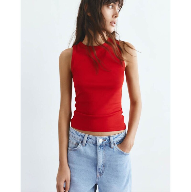 Pull&Bear Round neck tank top in red