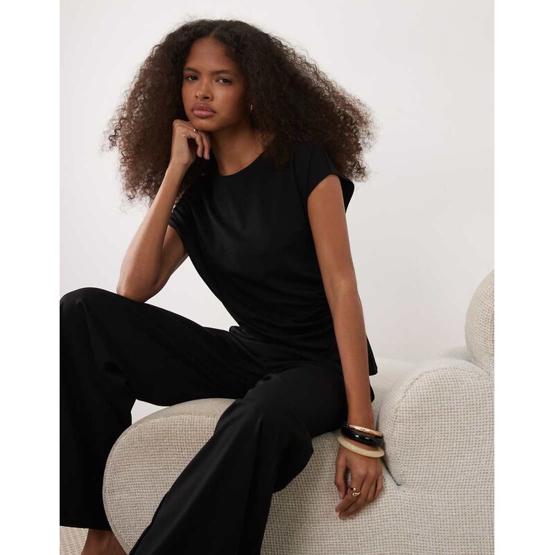 Mango Candelo cap sleeve nipped waist top co-ord in black 114450871