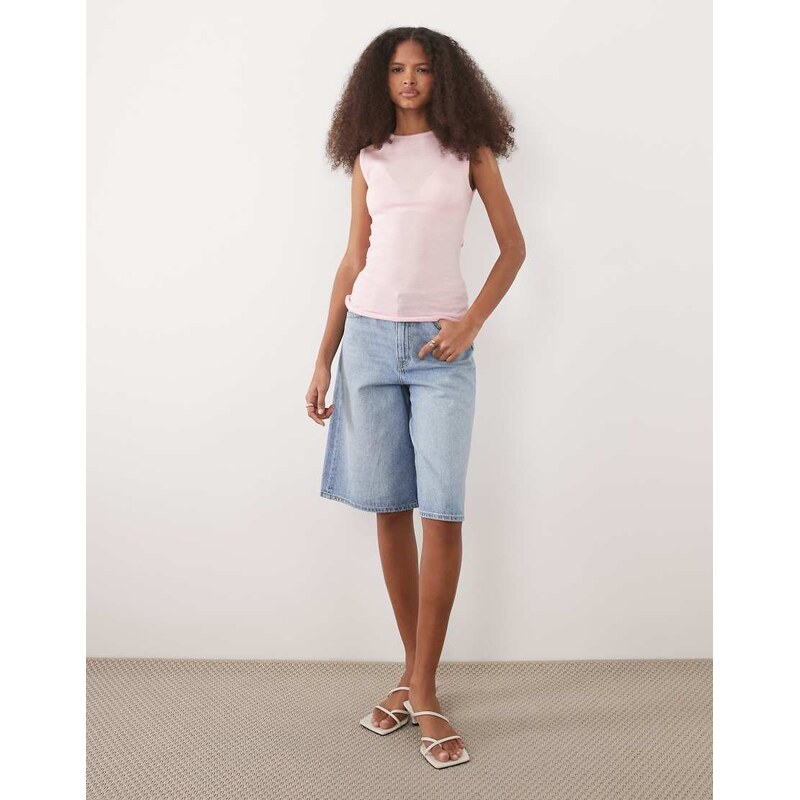 ASOS DESIGN knitted ruffle tank top in pink