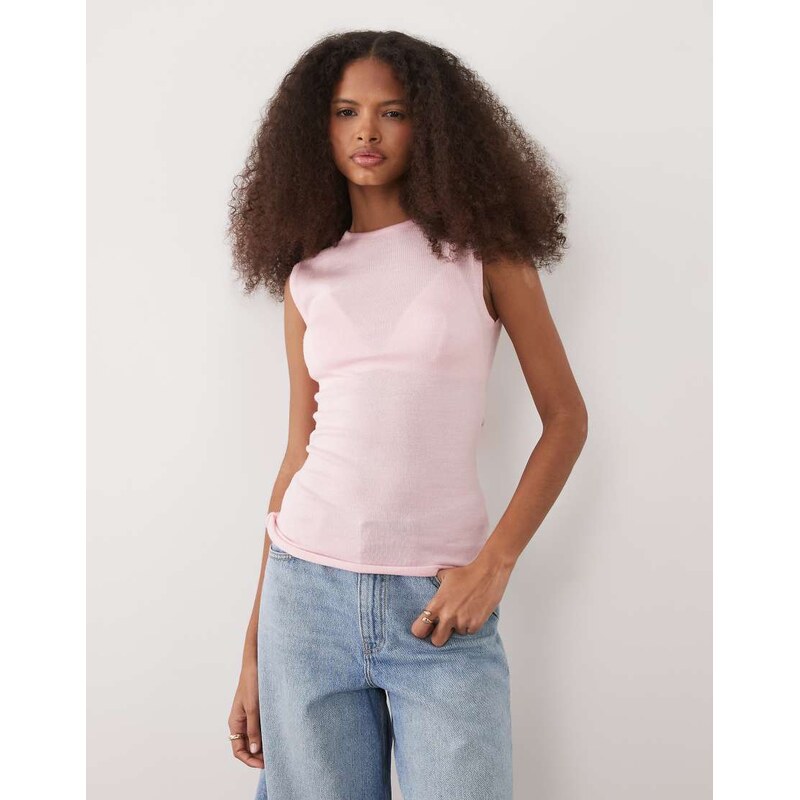 ASOS DESIGN knitted ruffle tank top in pink