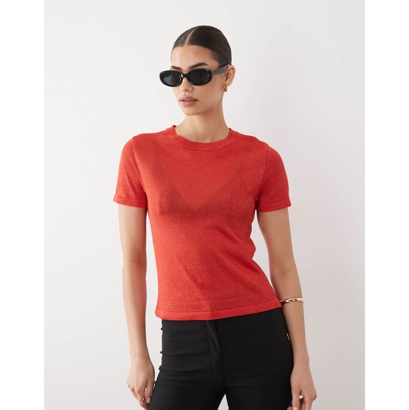 ASOS DESIGN knitted sheer t-shirt in red