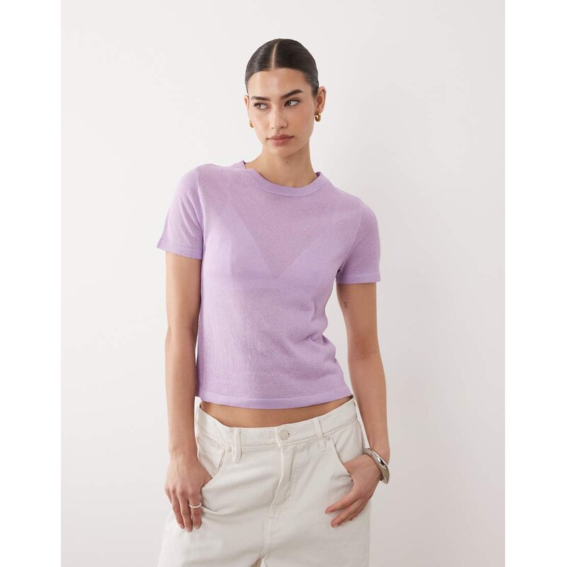 ASOS DESIGN knitted sheer t-shirt in lilac-Blue