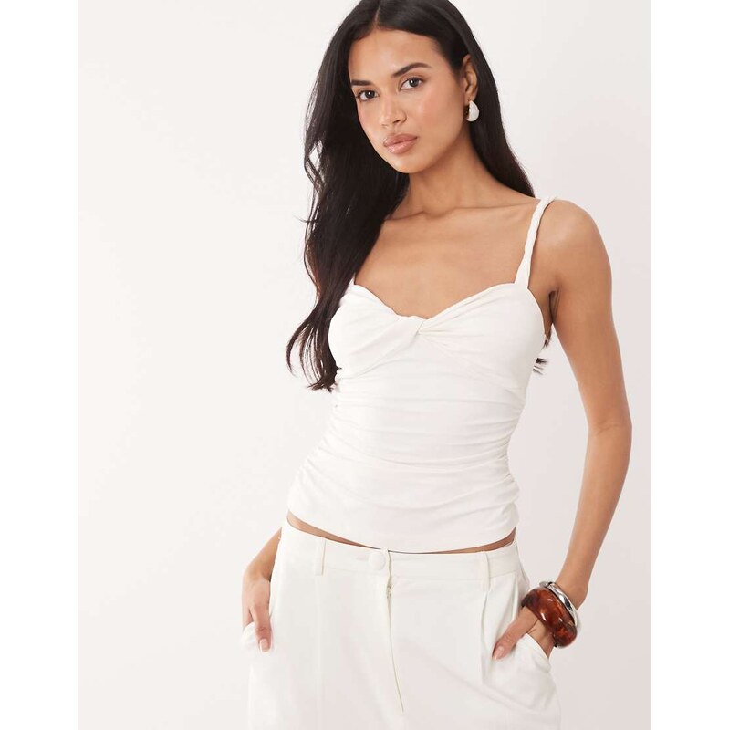 ASOS DESIGN polyamide twisted strap knot front ruched top in