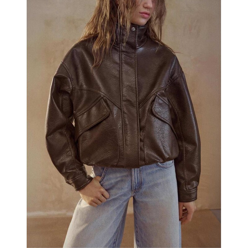 Pull&Bear Faux leather jacket in chocolate-Brown 114456483