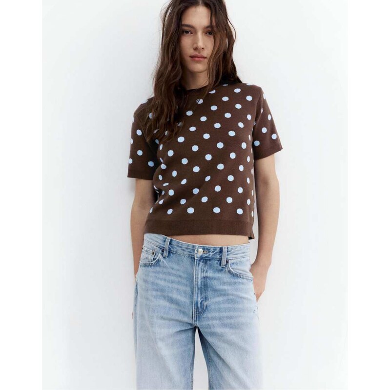 Pull&Bear Polka dot knit top in brown 114450924