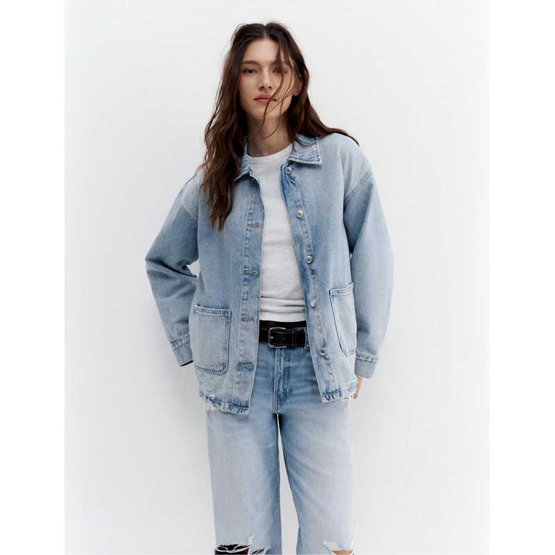 Pull&Bear Worker denim overshirt in pale blue 114450917