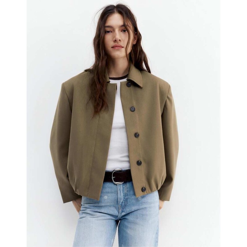 Pull&Bear Tailored fit balloon silhouette jacket in camel-Neutral 114450926