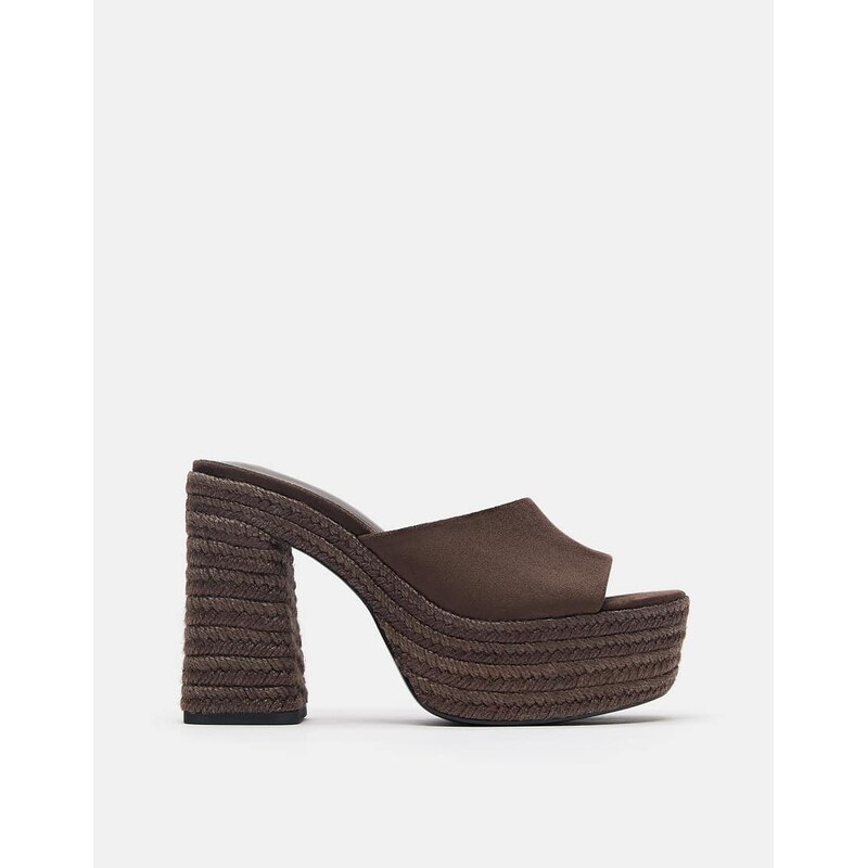 Pull&Bear Jute platform clogs in brown shades-Pink