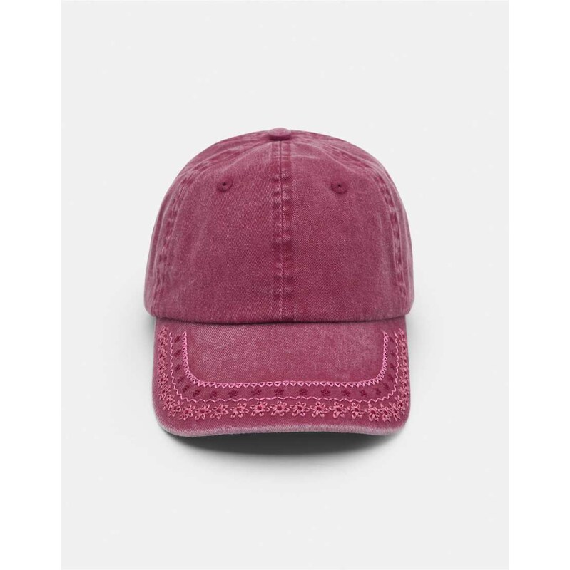 Pull&Bear Embroidered cap in burgundy 114450964