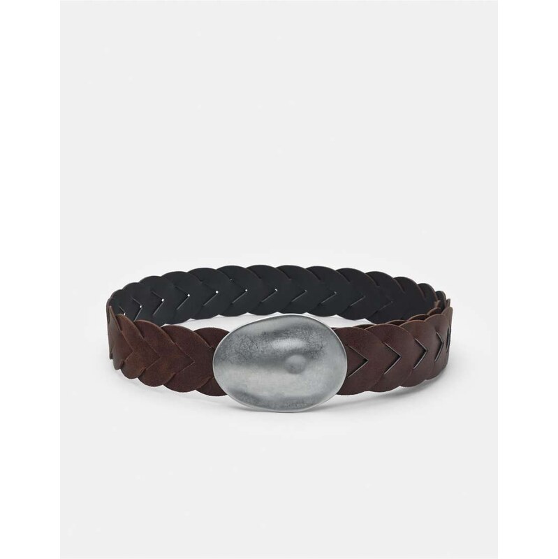 Pull&Bear Belt with irregular oval buckle in brown 114450968