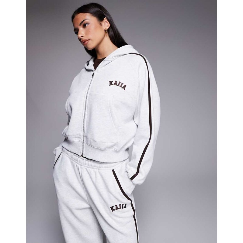 Kaiia cotton rich embroidered logo side stripe zip through hoodie co 114456292