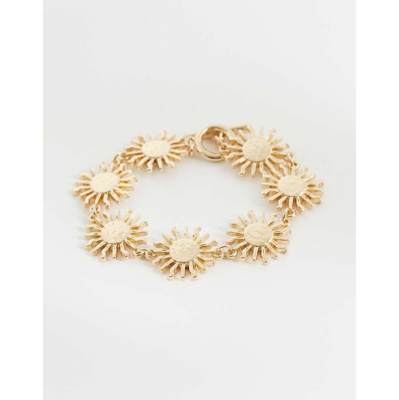 ASOS DESIGN t-bar bracelet with small sun design in gold tone