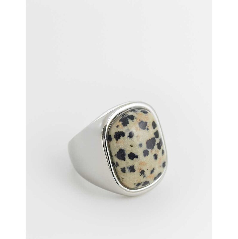 ASOS DESIGN chunky ring with Dalmatian jasper stone in silver-Multi 114519867