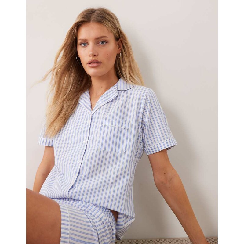 New Look stripe poplin revere short sleeve shirt and shorts