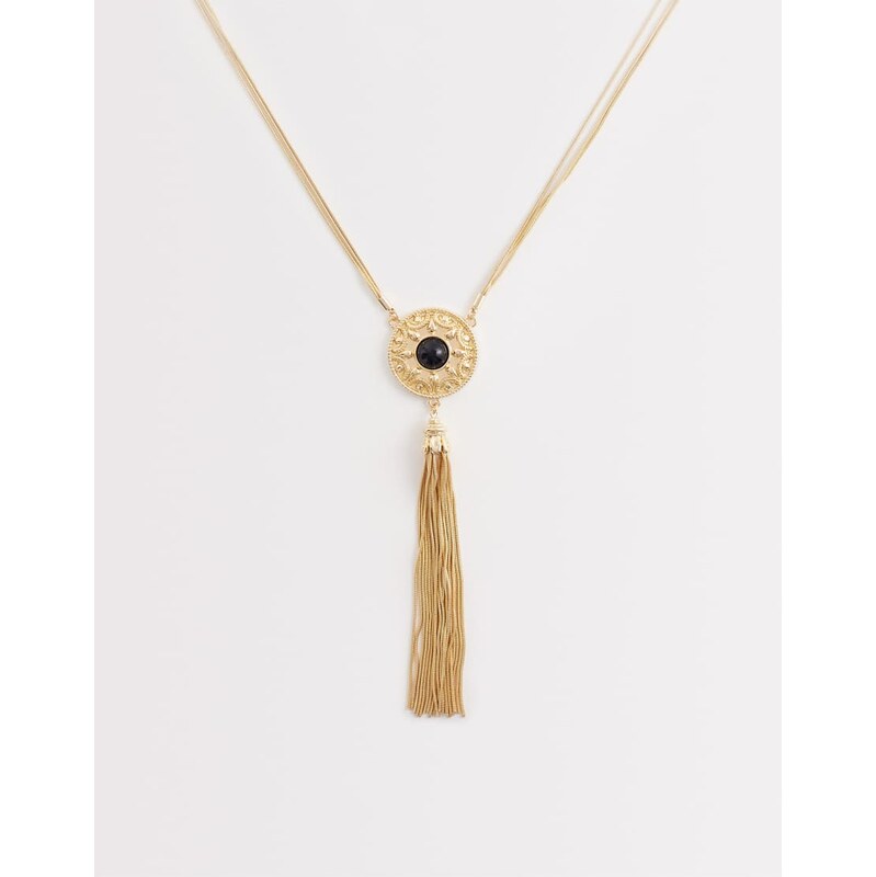 Reclaimed Vintage tassel long line pendant necklace in gold
