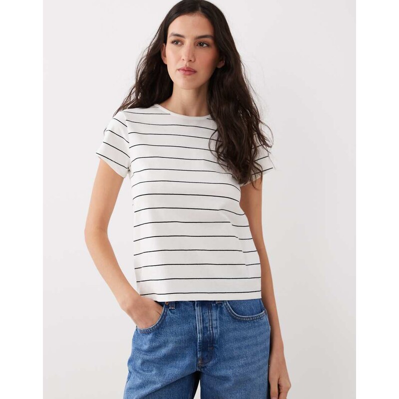 Mango 100% cotton short sleeve t-shirt in white stripe