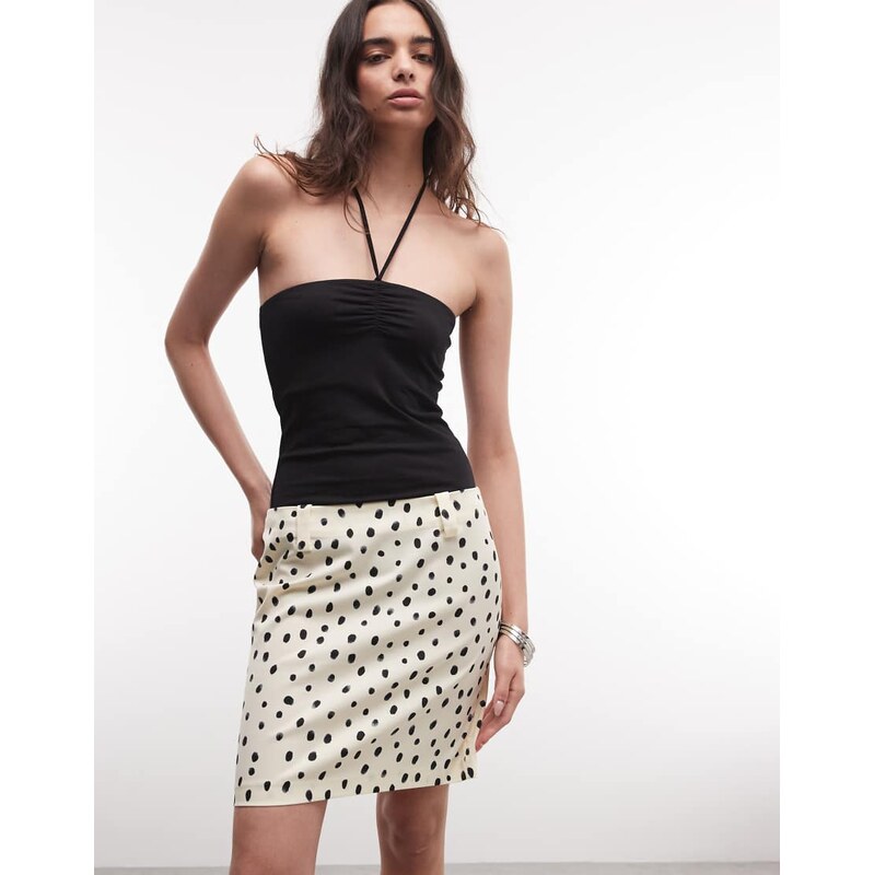 Monki low rise knee length skirt in lemon polka dot-Yellow