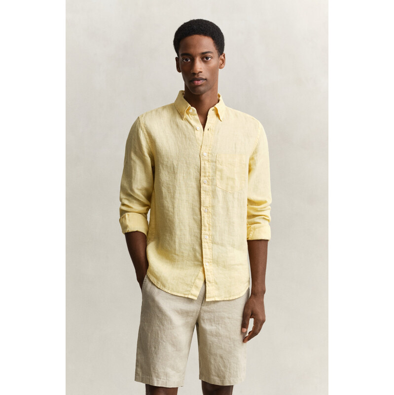 KOŠILE GANT REG GMNT DYED LINEN SHIRT DUSTY LIGHT YELLOW