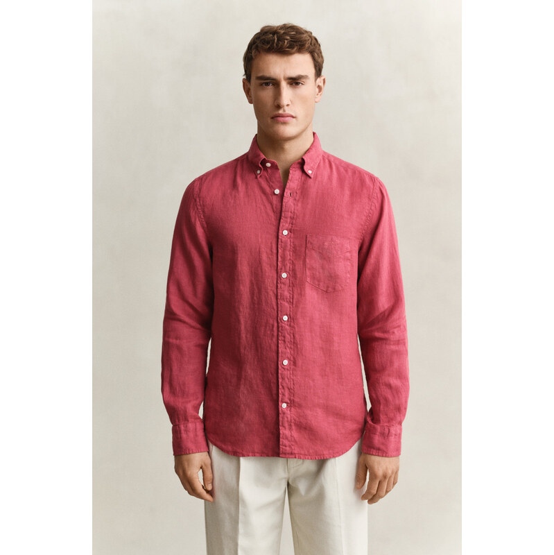 KOŠILE GANT REG GMNT DYED LINEN SHIRT DUSTY BRICK RED