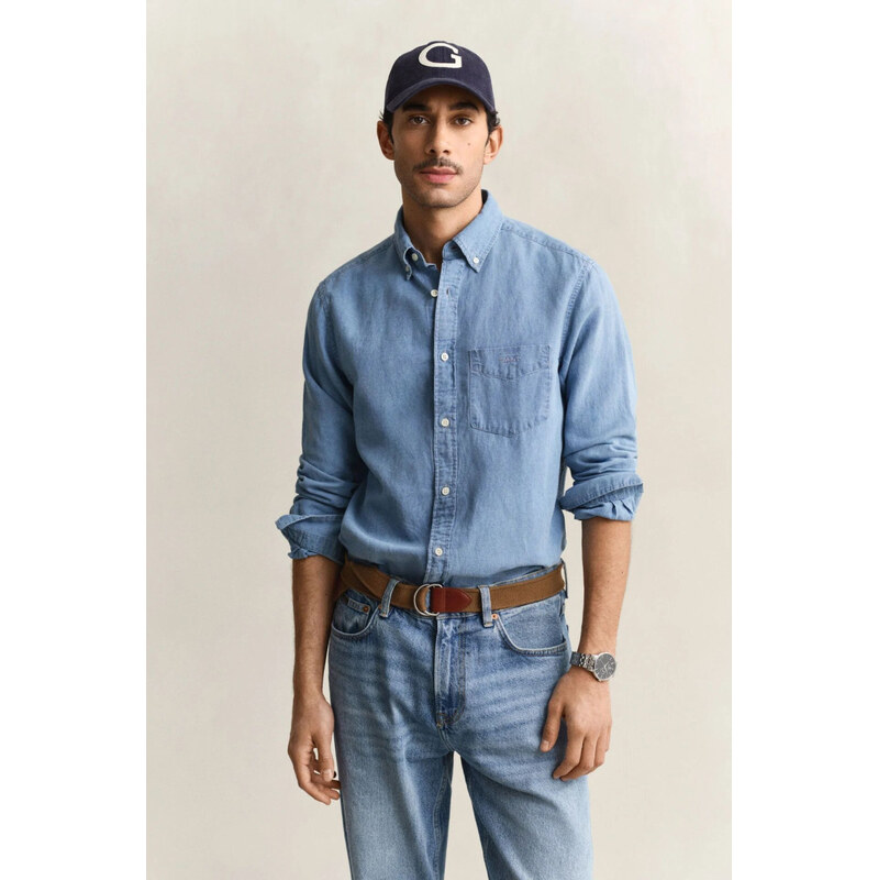 KOŠILE GANT REG COTTON LINEN INDIGO SHIRT SEMI LIGHT BLUE