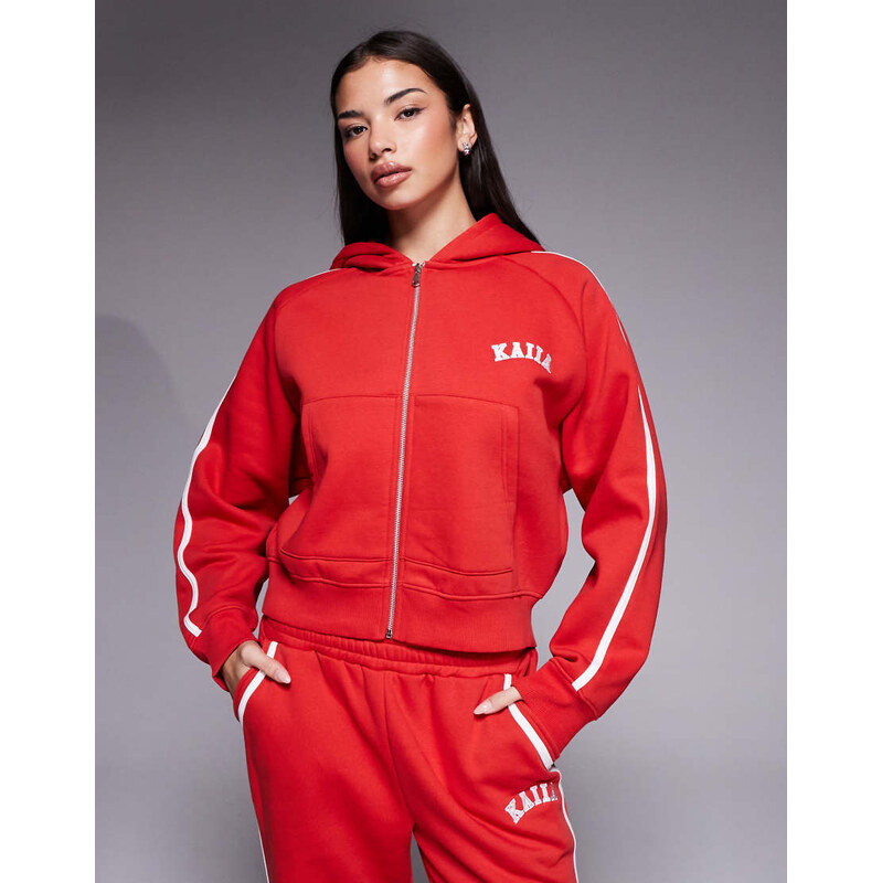 Kaiia cotton rich embroidered logo side stripe zip through hoodie co 114456293