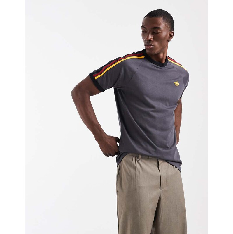 adidas Originals 3 stripe t-shirt in black, gold and red 114456243