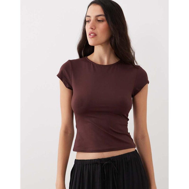 ASOS DESIGN polyamide slinky baby tee in chocolate-Brown