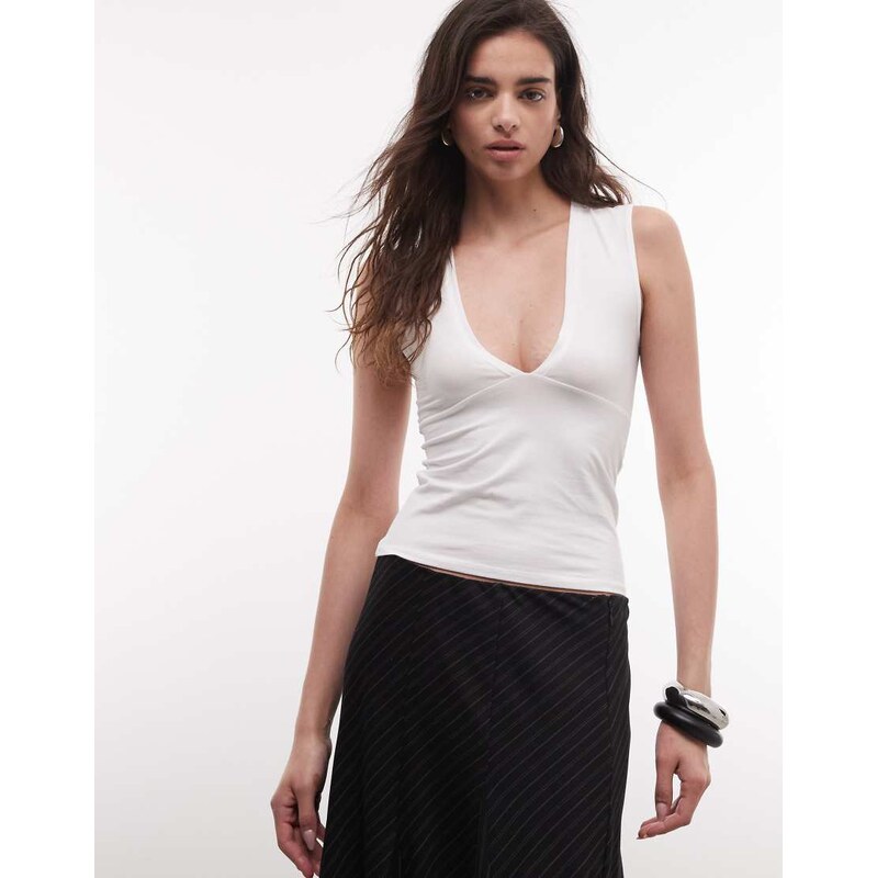 Weekday low plunge top in white
